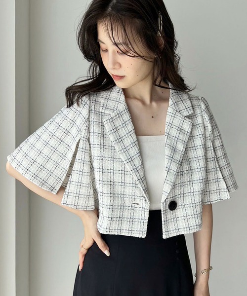 セール】袖フレアスリットショートジャケット（テーラードジャケット