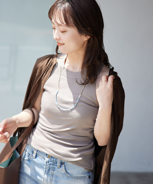 SLOBE IENA（スローブイエナ）の「【NINETY PERCENT/ナインティパーセント 】コットンノースリーブカットソー（Tシャツ/カットソー・レディース・ブラウン/イエロー/アイボリー/ピンク・FREE）」の2枚目の写真