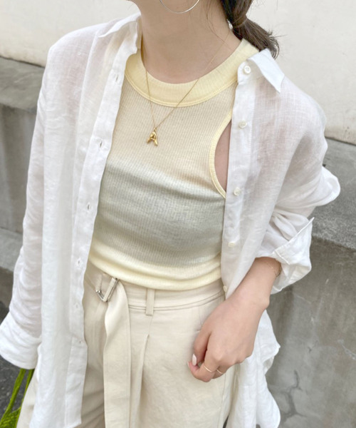 SLOBE IENA（スローブイエナ）の「【NINETY PERCENT/ナインティパーセント 】コットンノースリーブカットソー（Tシャツ/カットソー・レディース・ブラウン/イエロー/アイボリー/ピンク・FREE）」の3枚目の写真