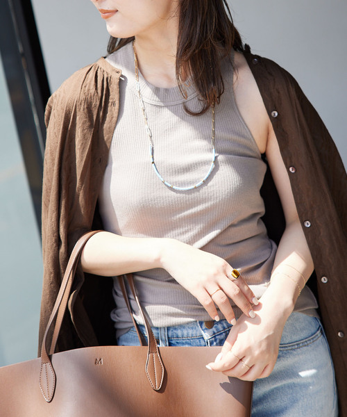 SLOBE IENA（スローブイエナ）の「【NINETY PERCENT/ナインティパーセント 】コットンノースリーブカットソー（Tシャツ/カットソー・レディース・ブラウン/イエロー/アイボリー/ピンク・FREE）」の12枚目の写真