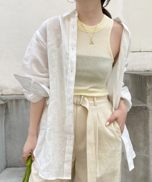 SLOBE IENA（スローブイエナ）の「【NINETY PERCENT/ナインティパーセント 】コットンノースリーブカットソー（Tシャツ/カットソー・レディース・ブラウン/イエロー/アイボリー/ピンク・FREE）」の17枚目の写真