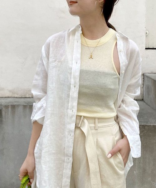 SLOBE IENA（スローブイエナ）の「【NINETY PERCENT/ナインティパーセント 】コットンノースリーブカットソー（Tシャツ/カットソー・レディース・ブラウン/イエロー/アイボリー/ピンク・FREE）」の18枚目の写真