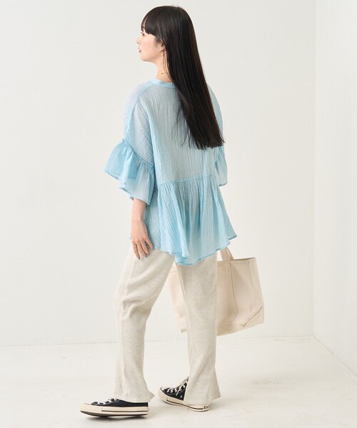 タグ付き 未使用品 24SS ハグオーワー シフォンギャザーブラウス ピンク セール】シアーワッシャーギャザーブラウス（シャツ/ブラウス