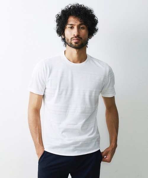 MICHEL KLEIN HOMME (ミッシェルクランオム)の「《日本製》ボーダークルーネック半袖カットソー(Tシャツ/カットソー・メンズ・ホワイト/パープル/ブラック・MEDIUM/LARGE/X-LARGE)」の7枚目の写真
