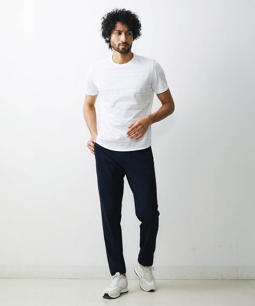 MICHEL KLEIN HOMME (ミッシェルクランオム)の「《日本製》ボーダークルーネック半袖カットソー(Tシャツ/カットソー・メンズ・ホワイト/パープル/ブラック・MEDIUM/LARGE/X-LARGE)」の8枚目の写真
