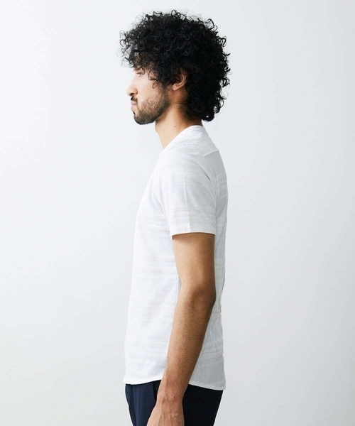 MICHEL KLEIN HOMME (ミッシェルクランオム)の「《日本製》ボーダークルーネック半袖カットソー(Tシャツ/カットソー・メンズ・ホワイト/パープル/ブラック・MEDIUM/LARGE/X-LARGE)」の10枚目の写真