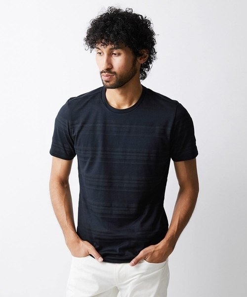 MICHEL KLEIN HOMME (ミッシェルクランオム)の「《日本製》ボーダークルーネック半袖カットソー(Tシャツ/カットソー・メンズ・ホワイト/パープル/ブラック・MEDIUM/LARGE/X-LARGE)」の16枚目の写真