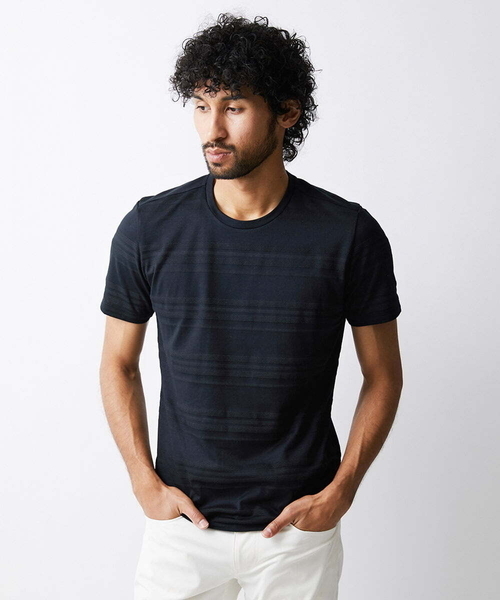 MICHEL KLEIN HOMME (ミッシェルクランオム)の「《日本製》ボーダークルーネック半袖カットソー(Tシャツ/カットソー・メンズ・ホワイト/パープル/ブラック・MEDIUM/LARGE/X-LARGE)」の3枚目の写真