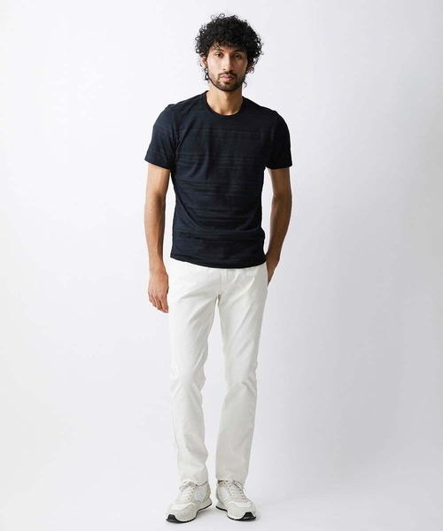 MICHEL KLEIN HOMME (ミッシェルクランオム)の「《日本製》ボーダークルーネック半袖カットソー(Tシャツ/カットソー・メンズ・ホワイト/パープル/ブラック・MEDIUM/LARGE/X-LARGE)」の4枚目の写真