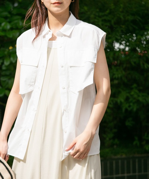 KBF（ケイビーエフ）の「BIGポケットディティールブラウス（シャツ/ブラウス・レディース・オレンジ/グリーン系その他/オフホワイト・ONE）」の4枚目の写真