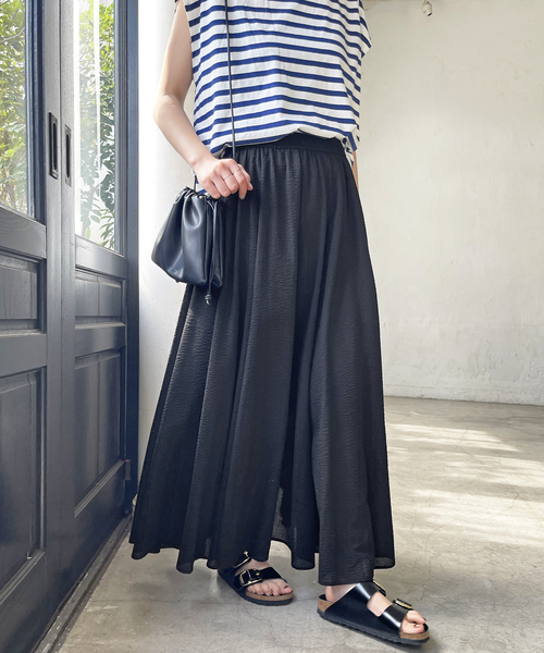 スピックアンドスパン　CO/PE 撥水ギャザースカート　36 ブラック スピックアンドスパンCO/PE撥水ギャザースカート36黒