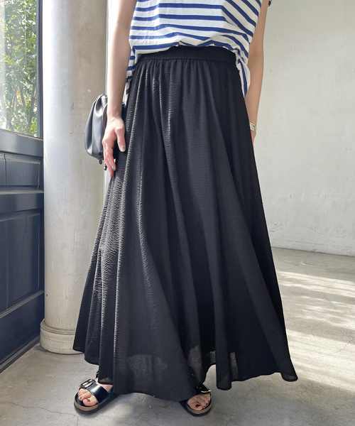 スピックアンドスパン　CO/PE 撥水ギャザースカート　36 ブラック スピックアンドスパンCO/PE撥水ギャザースカート36黒