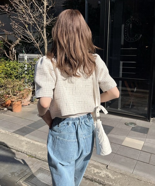 one after another NICE CLAUP(ワンアフターアナザーナイスクラップ)の「【再予約/新色追加】ツイードショートジャケット(ノーカラージャケット・レディース・ピンク系その他/ホワイト/ブラック系その他/ホワイト系その他・FREE)」の14枚目の写真