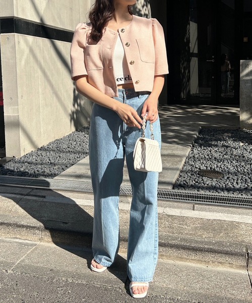 one after another NICE CLAUP(ワンアフターアナザーナイスクラップ)の「【再予約/新色追加】ツイードショートジャケット(ノーカラージャケット・レディース・ピンク系その他/ホワイト/ブラック系その他/ホワイト系その他・FREE)」の9枚目の写真