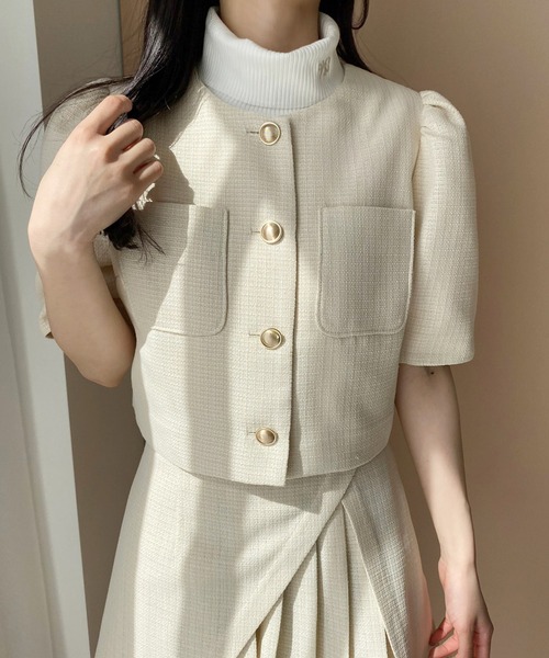 セール】【再予約/新色追加】ツイードショートジャケット（ノーカラー
