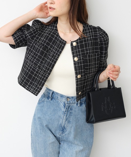 セール】【再予約/新色追加】ツイードショートジャケット（ノーカラー