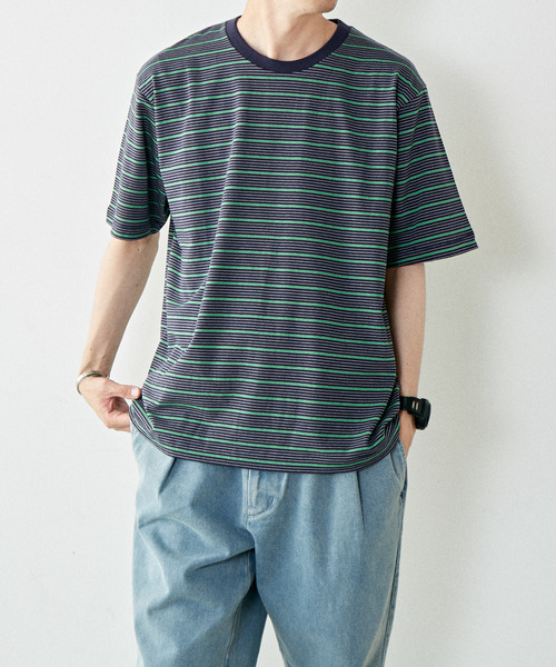 MASTER FRAME（マスターフレーム ）の「【MASTER FRAME】マルチボーダークルーネックTシャツ（Tシャツ/カットソー・メンズ・グレー×ホワイト/ミント/ネイビー・3/4）」の15枚目の写真