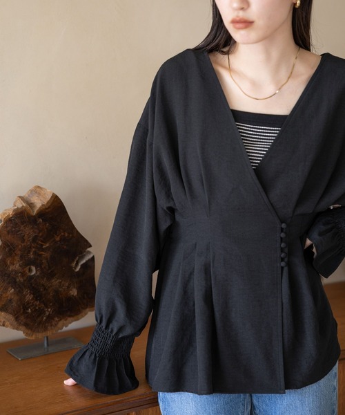 LOWRYS FARM（ローリーズファーム）の「クルミボタンカシュクールロングスリーブ  968600（シャツ/ブラウス・レディース・ホワイト/ブラック/パープル・FREE）」の11枚目の写真