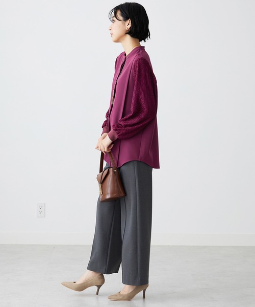 BELLUNA（ベルーナ）の「袖レースデザイン上品ブラウス（シャツ/ブラウス・レディース・ベージュ/ワイン/ネイビー/オフホワイト・LARGE/X-LARGE/MEDIUM）」の9枚目の写真