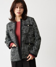 Pierrot（ピエロ）の「ノーカラーツイードジャケット（ノーカラージャケット）」