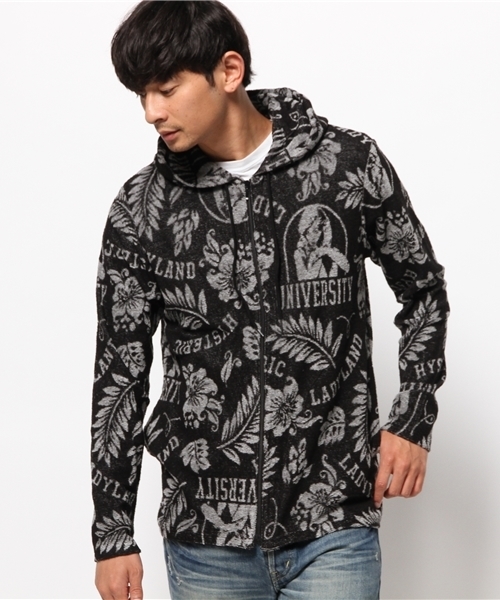 HYSTERIC GLAMOUR（ヒステリックグラマー）の「LADYLAND UNIV総柄ジャカ-ド PK（パーカー・メンズ・ピンク系その他/ネイビー/ブラック系その他・MEDIUM/LARGE/SMALL）」の2枚目の写真