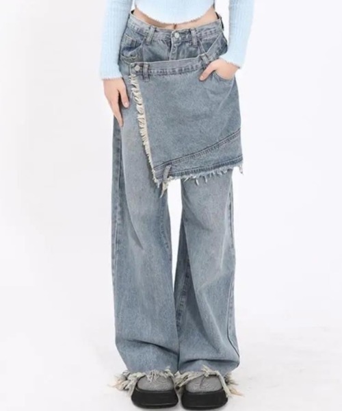 Sibra（シブラ）の「テーラードフリンジデニムパンツ（デニムパンツ・レディース・サックスブルー/ブラック・L/M/S）」の4枚目の写真