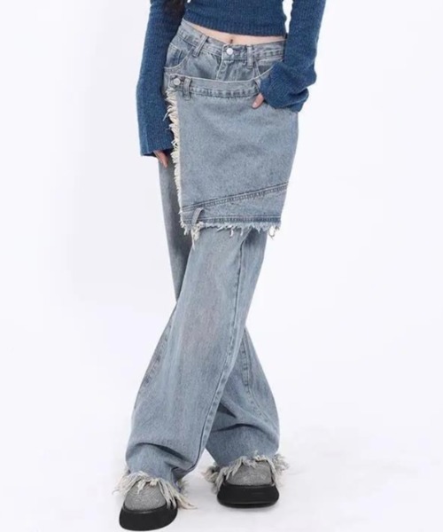 Sibra（シブラ）の「テーラードフリンジデニムパンツ（デニムパンツ・レディース・サックスブルー/ブラック・L/M/S）」の5枚目の写真