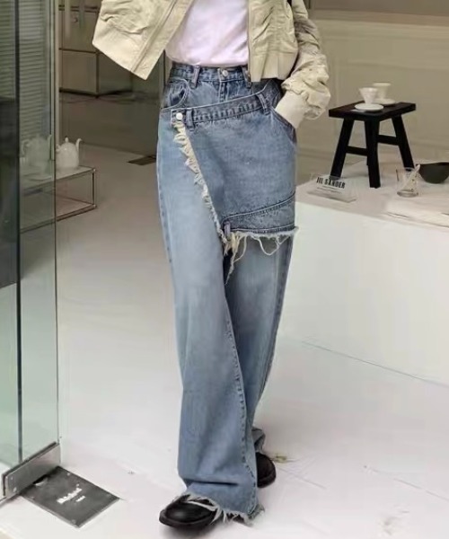 Sibra（シブラ）の「テーラードフリンジデニムパンツ（デニムパンツ・レディース・サックスブルー/ブラック・L/M/S）」の11枚目の写真