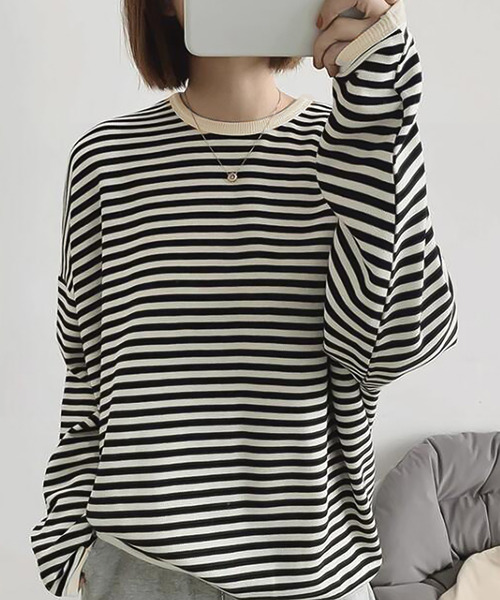 Ulysses（ユリシス）の「ボーダーカットソー（Tシャツ/カットソー・レディース・ブラック/ネイビー/ブラウン・M/L）」の2枚目の写真