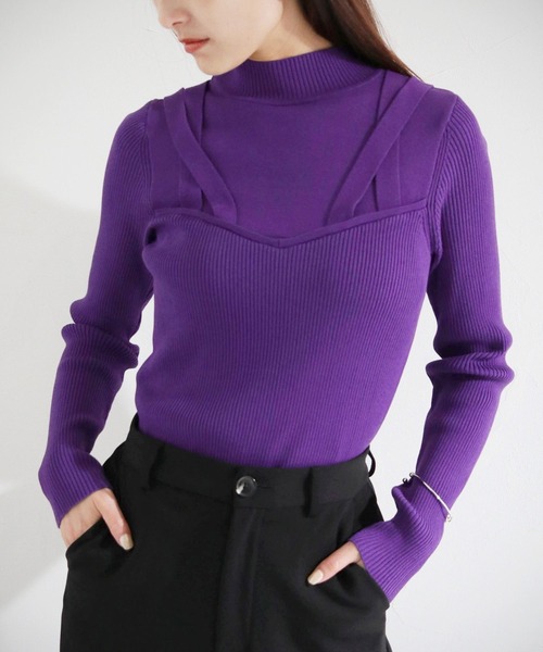 cheriella（シェリエラ）の「【cheriella】ビスチェドッキングデザインリブニット（ニット/セーター・レディース・チャコールグレー/ブルー/アイボリー/ブラック/パープル・M）」の5枚目の写真