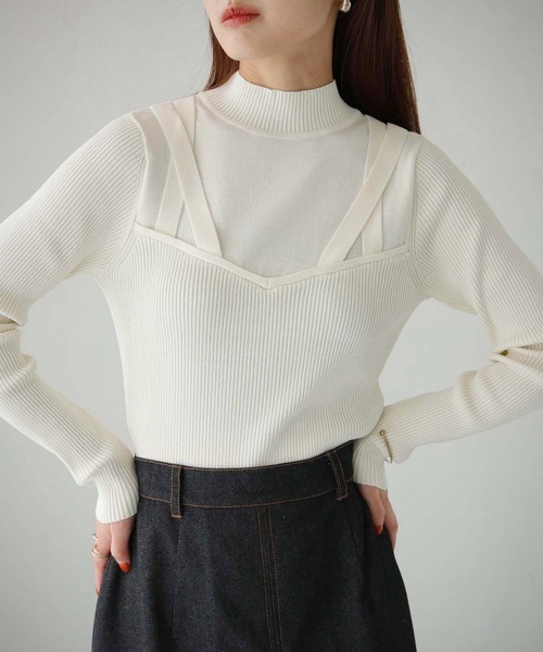 cheriella（シェリエラ）の「【cheriella】ビスチェドッキングデザインリブニット（ニット/セーター・レディース・チャコールグレー/ブルー/アイボリー/ブラック/パープル・M）」の3枚目の写真