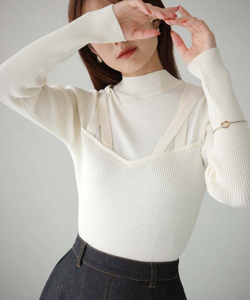 cheriella（シェリエラ）の「【cheriella】ビスチェドッキングデザインリブニット（ニット/セーター・レディース・チャコールグレー/ブルー/アイボリー/ブラック/パープル・M）」の7枚目の写真