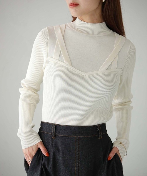 cheriella（シェリエラ）の「【cheriella】ビスチェドッキングデザインリブニット（ニット/セーター・レディース・チャコールグレー/ブルー/アイボリー/ブラック/パープル・M）」の6枚目の写真