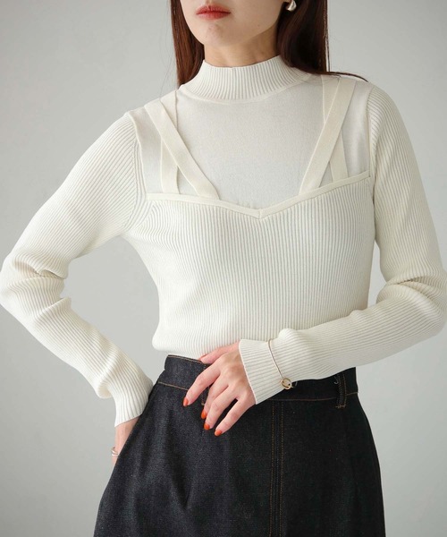 cheriella（シェリエラ）の「【cheriella】ビスチェドッキングデザインリブニット（ニット/セーター・レディース・チャコールグレー/ブルー/アイボリー/ブラック/パープル・M）」の8枚目の写真