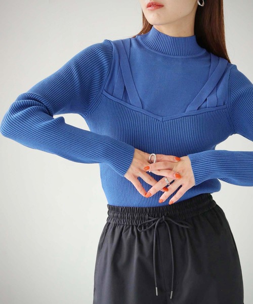 cheriella（シェリエラ）の「【cheriella】ビスチェドッキングデザインリブニット（ニット/セーター・レディース・チャコールグレー/ブルー/アイボリー/ブラック/パープル・M）」の18枚目の写真