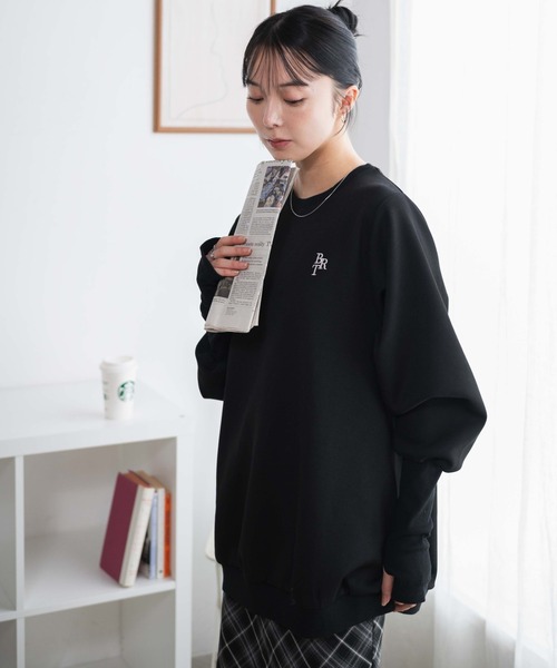 WEGO（ウィゴー）の「WEGO/アームデザインスウェットチュニック（スウェット・レディース・ブラック/杢グレー・FREE）」の9枚目の写真