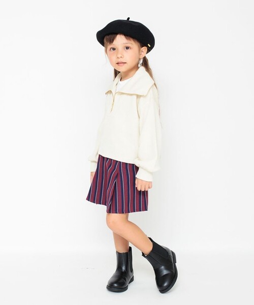 BRANSHES(ブランシェス)の「【お揃い】レジメンタルストライプインナーパンツ付きスカート(スカート・キッズ・エンジ/グリーン・90/140/110/130/100/150/120)」の4枚目の写真