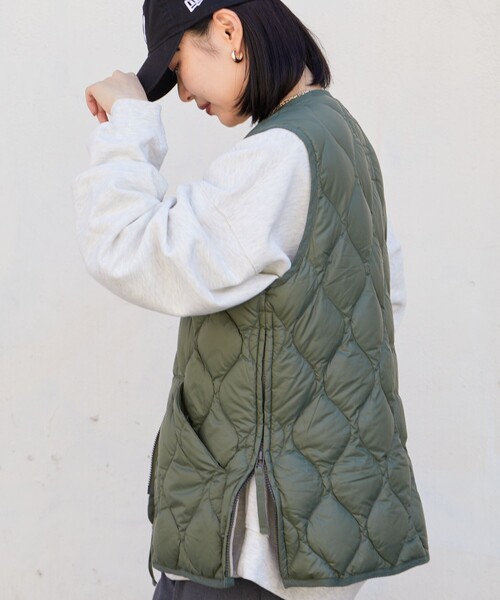 TAION（タイオン）の「TAION/タイオン MILITARY WZIP V VEST/ミリタリーダブルジップ キルティングダウンベスト（ダウンベスト・レディース・ブラック/オリーブ・MEDIUM/X-LARGE/LARGE）」の16枚目の写真
