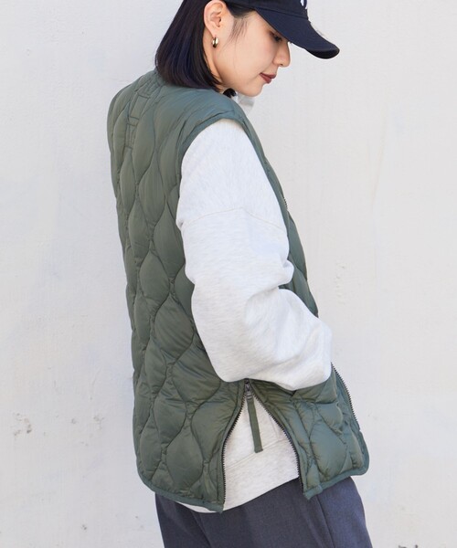 TAION（タイオン）の「TAION/タイオン MILITARY WZIP V VEST/ミリタリーダブルジップ キルティングダウンベスト（ダウンベスト・レディース・ブラック/オリーブ・MEDIUM/X-LARGE/LARGE）」の17枚目の写真