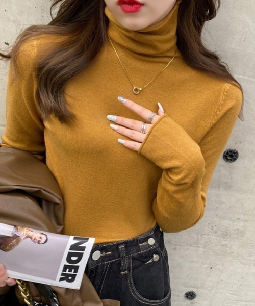 COCOMOMO（ココモモ）の「なめらかタートルネックニットトップス（ニット/セーター・レディース・ホワイト/ダークブラウン/ライトグレー/ブラック/グレー系その他/オレンジ/オリーブ/アイボリー/ライトブラウン/ワイン/イエロー・FREE）」の9枚目の写真