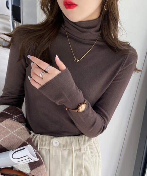 COCOMOMO（ココモモ）の「なめらかタートルネックニットトップス（ニット/セーター・レディース・ホワイト/ダークブラウン/ライトグレー/ブラック/グレー系その他/オレンジ/オリーブ/アイボリー/ライトブラウン/ワイン/イエロー・FREE）」の17枚目の写真