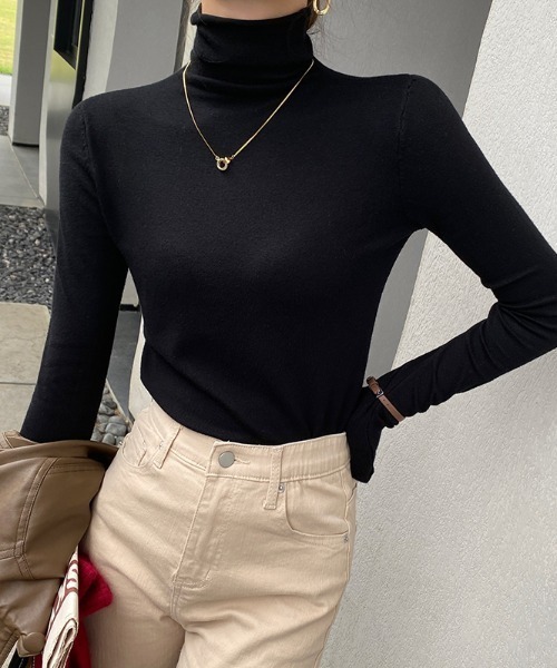 COCOMOMO（ココモモ）の「なめらかタートルネックニットトップス（ニット/セーター・レディース・ホワイト/ダークブラウン/ライトグレー/ブラック/グレー系その他/オレンジ/オリーブ/アイボリー/ライトブラウン/ワイン/イエロー・FREE）」の14枚目の写真