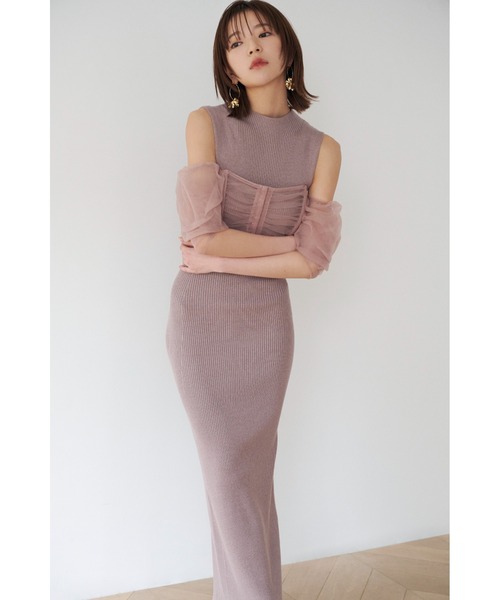 SNIDEL（スナイデル）の「チュールボレロリブニットワンピース（ワンピース・レディース・ブラック/ピンク/アイボリー・FREE）」の11枚目の写真