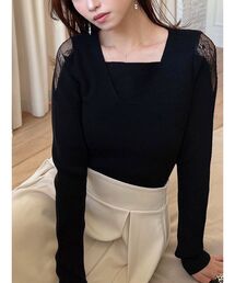 レースドッキングリブニットトップス