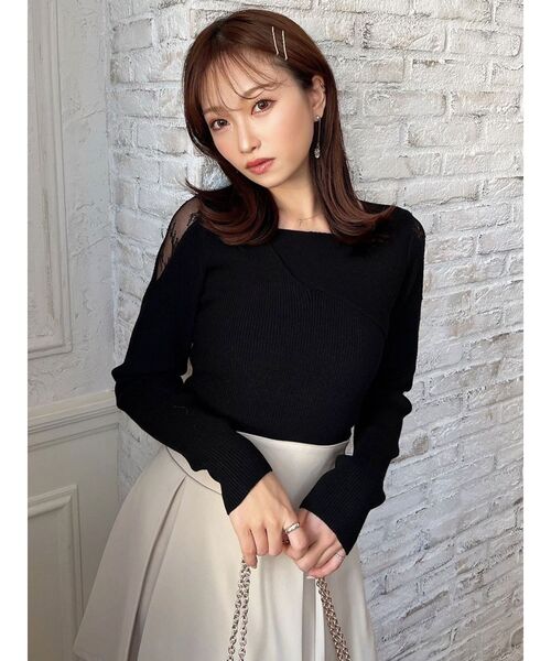 RESEXXY（リゼクシー）の「レースドッキングリブニットトップス（ニット/セーター・レディース・ホワイト/ブラック/ベージュ・FREE）」の15枚目の写真