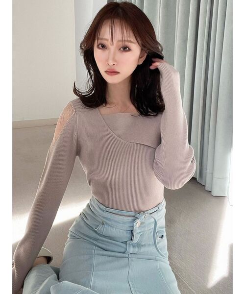 RESEXXY（リゼクシー）の「レースドッキングリブニットトップス（ニット/セーター・レディース・ホワイト/ブラック/ベージュ・FREE）」の18枚目の写真