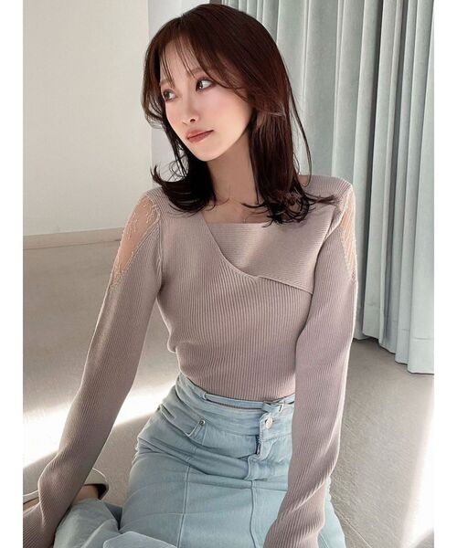 RESEXXY（リゼクシー）の「レースドッキングリブニットトップス（ニット/セーター・レディース・ホワイト/ブラック/ベージュ・FREE）」の12枚目の写真