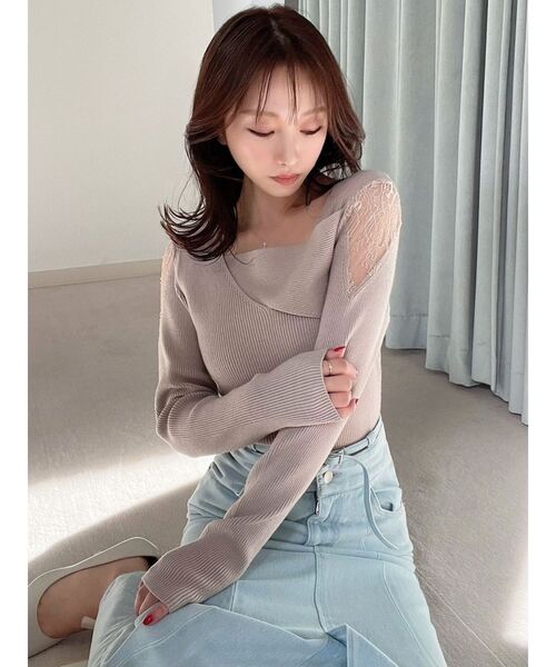 RESEXXY（リゼクシー）の「レースドッキングリブニットトップス（ニット/セーター・レディース・ホワイト/ブラック/ベージュ・FREE）」の16枚目の写真