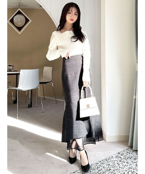 RESEXXY（リゼクシー）の「レースドッキングリブニットトップス（ニット/セーター・レディース・ホワイト/ブラック/ベージュ・FREE）」の8枚目の写真