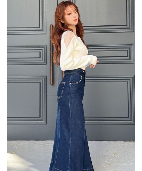 RESEXXY（リゼクシー）の「レースドッキングリブニットトップス（ニット/セーター・レディース・ホワイト/ブラック/ベージュ・FREE）」の11枚目の写真